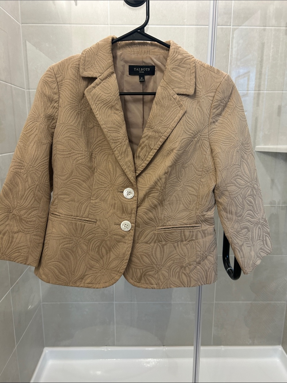 Talbots Beige Textured Floral Notch-Lapel Blazer